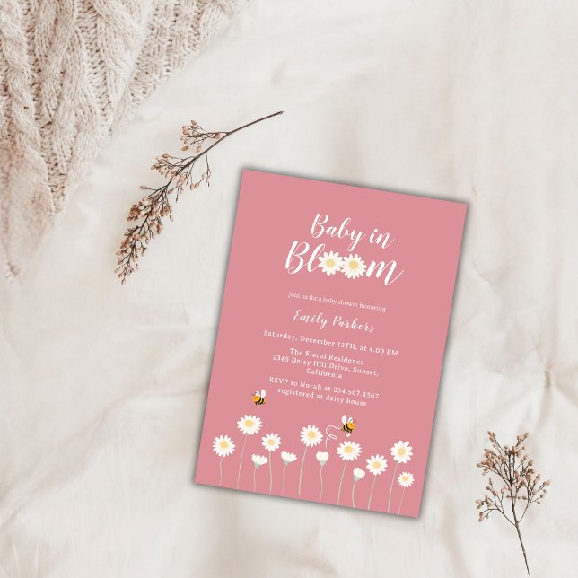 Pink Daisy Flowers Baby In Bloom Baby Shower Invitation (Pink Daisy Flowers Baby In Bloom Baby Shower Invitation)