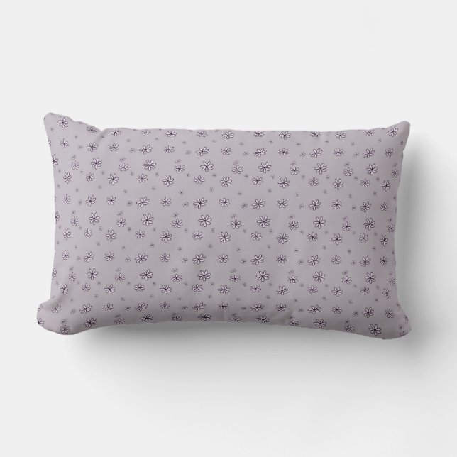 Pink Daisy Flowers Floral on Lavender Print Lumbar Cushion (Front)