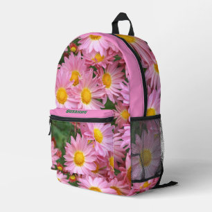 Pink Daisy Flowers Personalised Printed Backpack