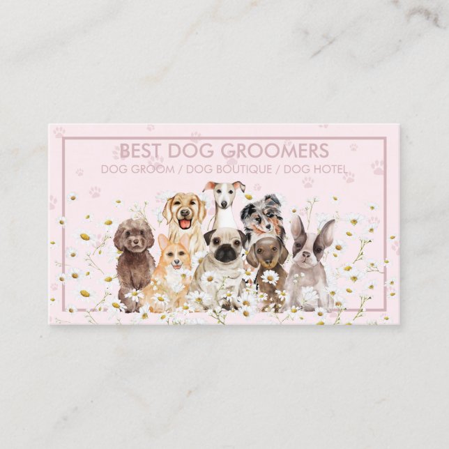 Pink Daisy Flowers Pet Sitter Dog Care Veterinary Business Card (Front)