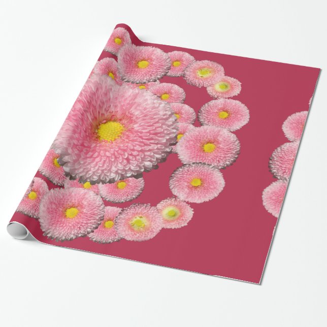 Pink Daisy Flowers  Wrapping Paper (Unrolled)
