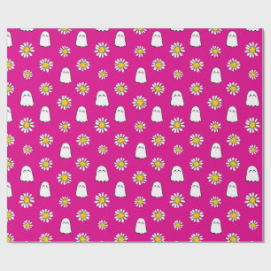 Pink Daisy Ghost Halloween Wrapping Paper