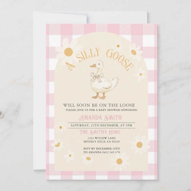 Pink Daisy Girl Goose Baby Shower  Invitation (Front)