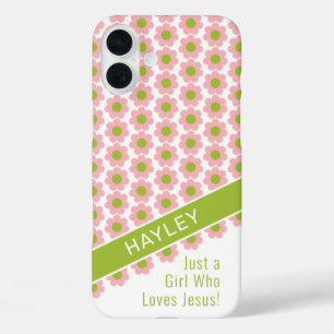 Pink Daisy Girl Who Loves Jesus iPhone 16 Plus Case