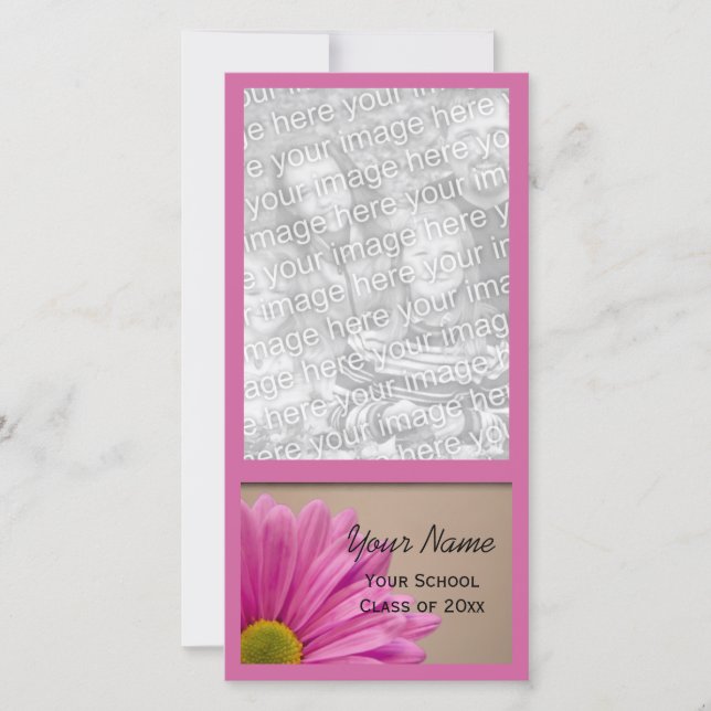 Pink Daisy Graduation Announcement Photo Card (Front)