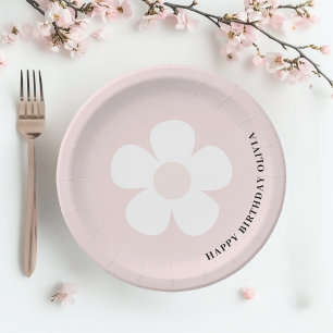 Pink Daisy Happy Birthday  Paper Plate
