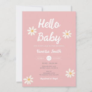 Pink Daisy Hello Baby Girl Baby Shower Invitation