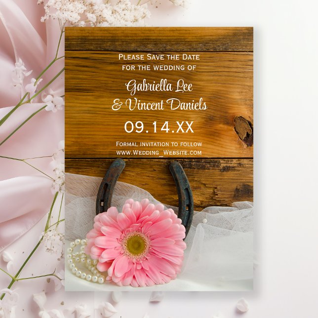 Pink  Daisy Horseshoe Barn Wedding Save the Date Invitation (Creator Uploaded)