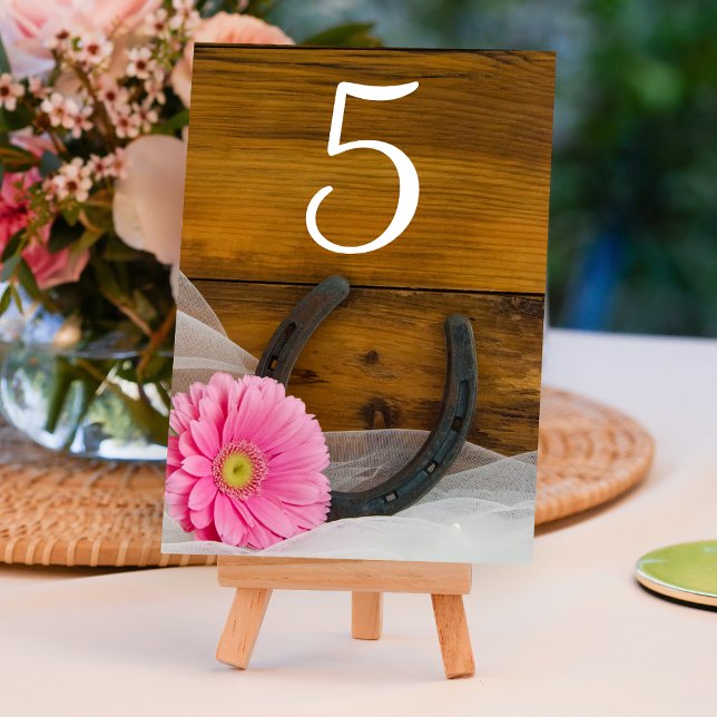 Pink Daisy Horseshoe Country Wedding Table Numbers (Creator Uploaded)