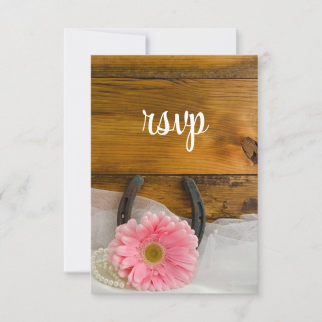 Pink Daisy Horseshoe Country Western Wedding RSVP (Front)
