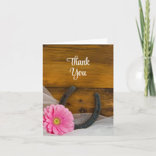 Pink Daisy Horseshoe Western Bridesmaid Thank You Card