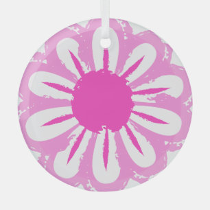 Pink Daisy Illustration Glass Tree Decoration