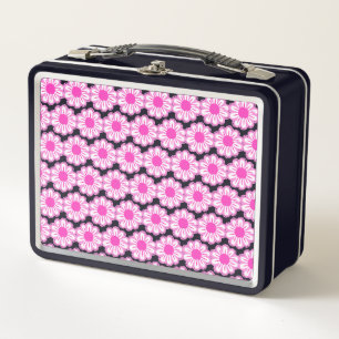 Pink Daisy Illustration Metal Lunch Box