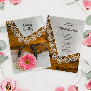 Pink Daisy Lace Country Western Wedding Invitation