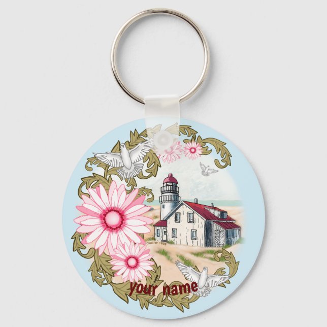 Pink Daisy Lighthouse keychain (Front)