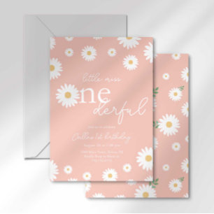 Pink Daisy Little Miss Onederful Invitation
