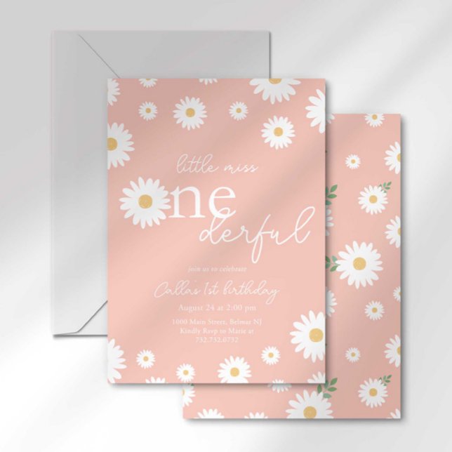 Pink Daisy Little Miss Onederful Invitation (Creator Uploaded)