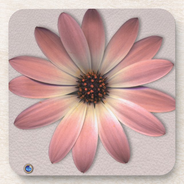 Pink Daisy - Mink Leather Texture Image Background Coaster (Front)