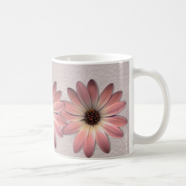 Pink Daisy - Mink Leather Texture Image Background Coffee Mug (Right)