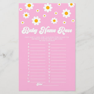 Pink Daisy Name Race Baby Shower Game Activity Stationery