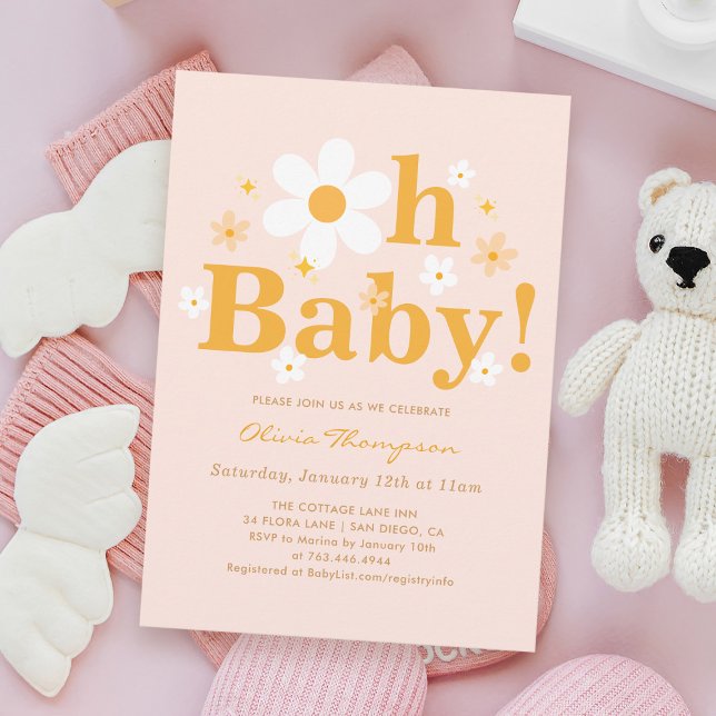 Pink Daisy Oh Baby Spring Baby Girl Shower  Invitation (Creator Uploaded)