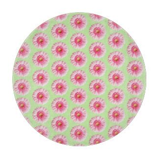 Pink Daisy on Mint Pastel Kitchen Circle Cutting Board