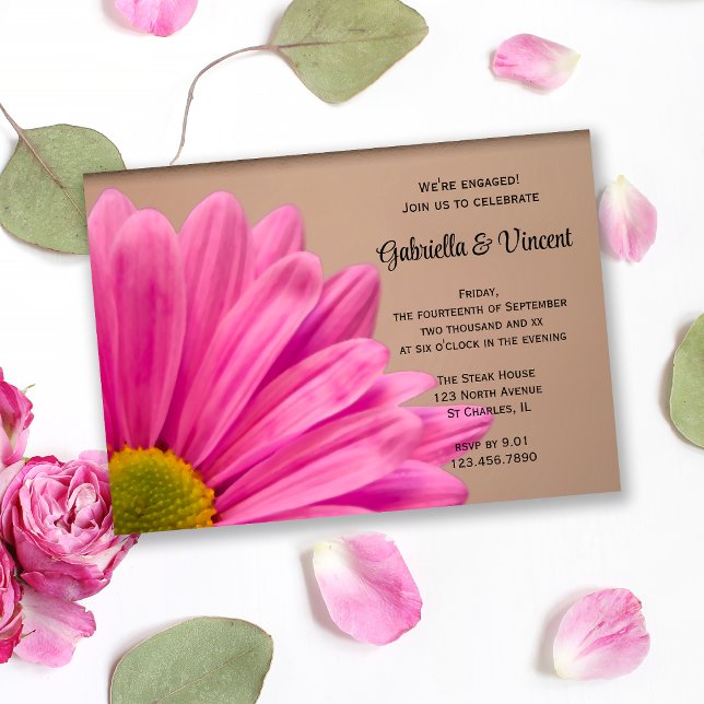 Pink Daisy on Tan Engagement Party Invitation (Creator Uploaded)