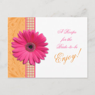 Pink Daisy Orange Bride Recipe Card Bridal Shower