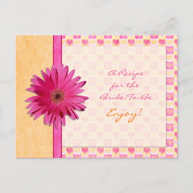Pink Daisy Orange Recipe Card for the Bride to Be (Front)