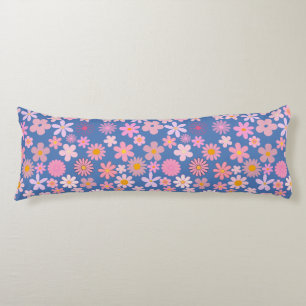 Pink Daisy Pattern 01.bw LBlue BG Body Cushion