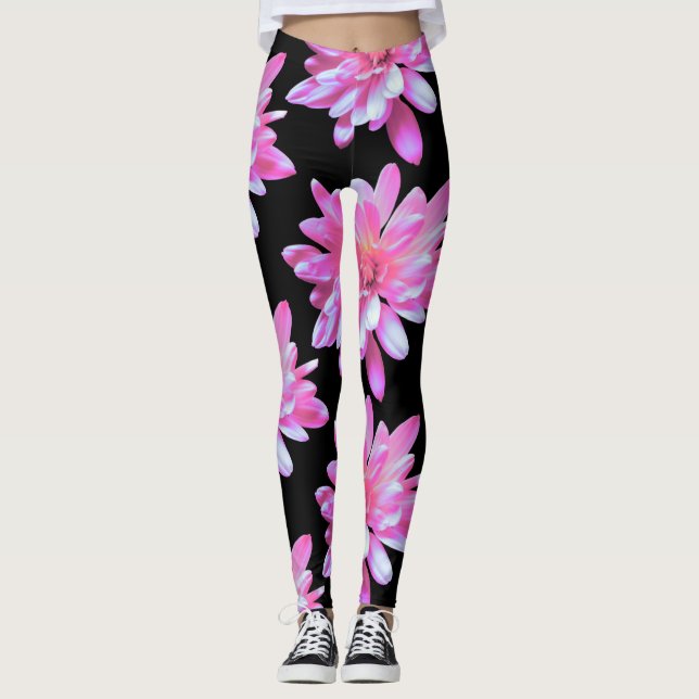 Pink Daisy pattern Leggings (Front)