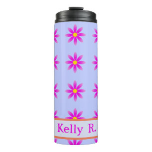 Pink Daisy Pattern Name Customisable Thermal Tumbler