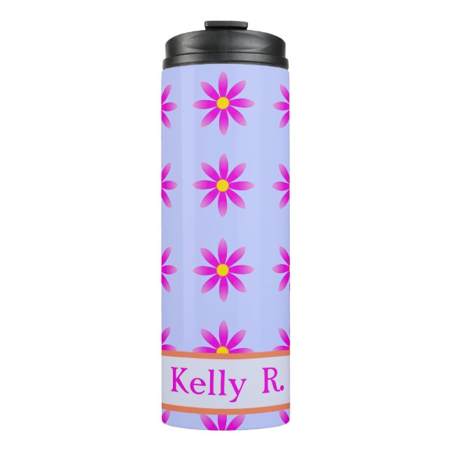 Pink Daisy Pattern Name Customisable Thermal Tumbler (Front)