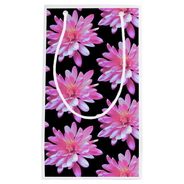 Pink daisy pattern, pretty floral pattern small gift bag (Front)