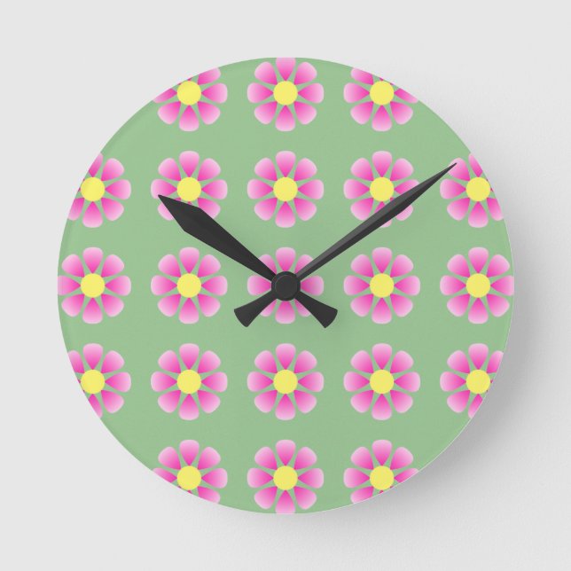 Pink daisy pattern round clock (Front)