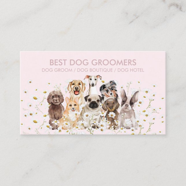Pink Daisy PetSitter dog veterinary Paws Business Card (Front)