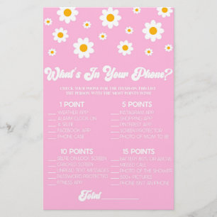 Pink Daisy Retro In Your Phone Baby Shower Game Stationery