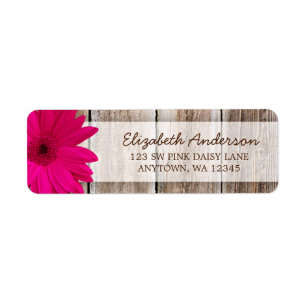 Pink Daisy Rustic Barn Wood Address Labels