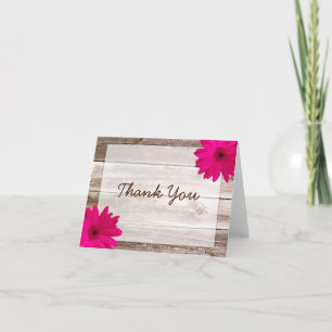 Pink Daisy Rustic Barn Wood Thank You Card