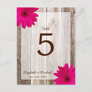 Pink Daisy Rustic Barn Wood Wedding Table Number Postcard