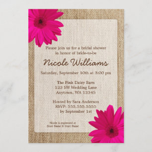 Pink Daisy Rustic Burlap Bridal Shower Invitation