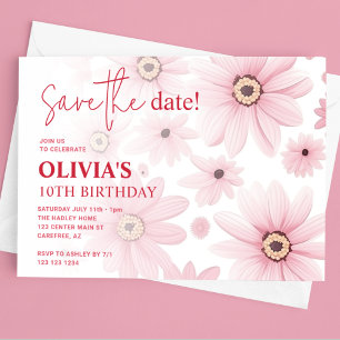 Pink Daisy Save the Date Kid's Birthday Invitation