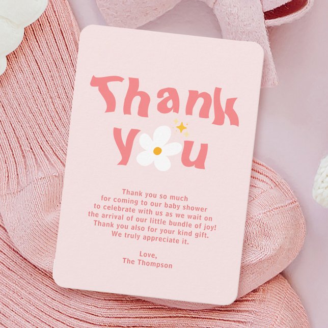 Pink Daisy Spring Baby in Bloom Baby Shower  Thank You Card (Creator Uploaded)