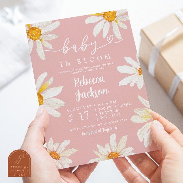 Pink Daisy Sunflower Baby In Bloom Baby Shower Invitation (Creator Uploaded)