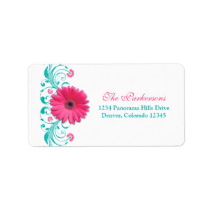 Pink Daisy Turquoise Floral Wedding Address Label