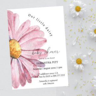 Pink daisy watercolor Baby in bloom Invitation
