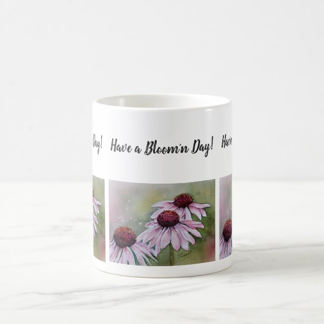 Pink Daisy Watercolor Flowers Coffee Mug (Center)