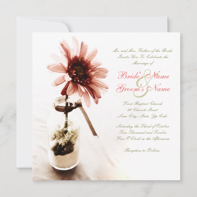 Pink Daisy Wedding Invitation (Front)