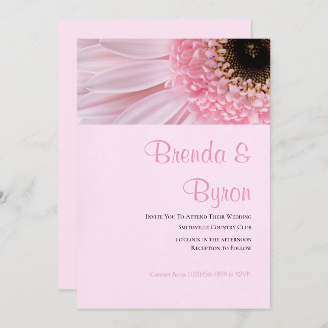Pink Daisy Wedding Invitation (Front/Back)