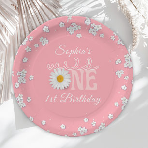 Pink Daisy Wild One 1st Birthday  Paper Plate